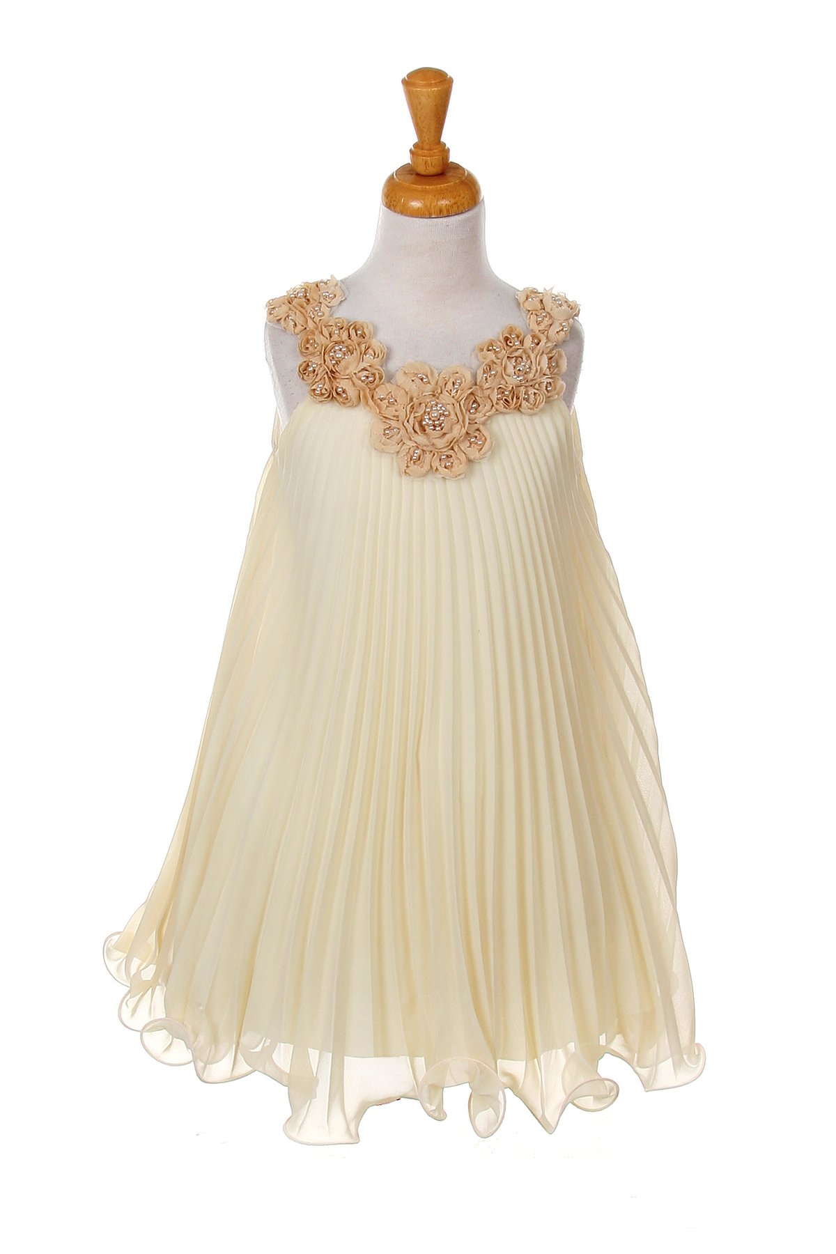 champagne pleated chiffon dress